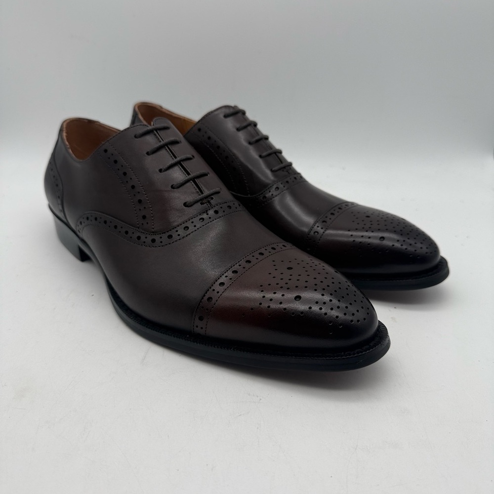 BRAND NEW Ike Behar Jared Oxford Brogue Italian Leather Shoes Size 10 Dark Brown
